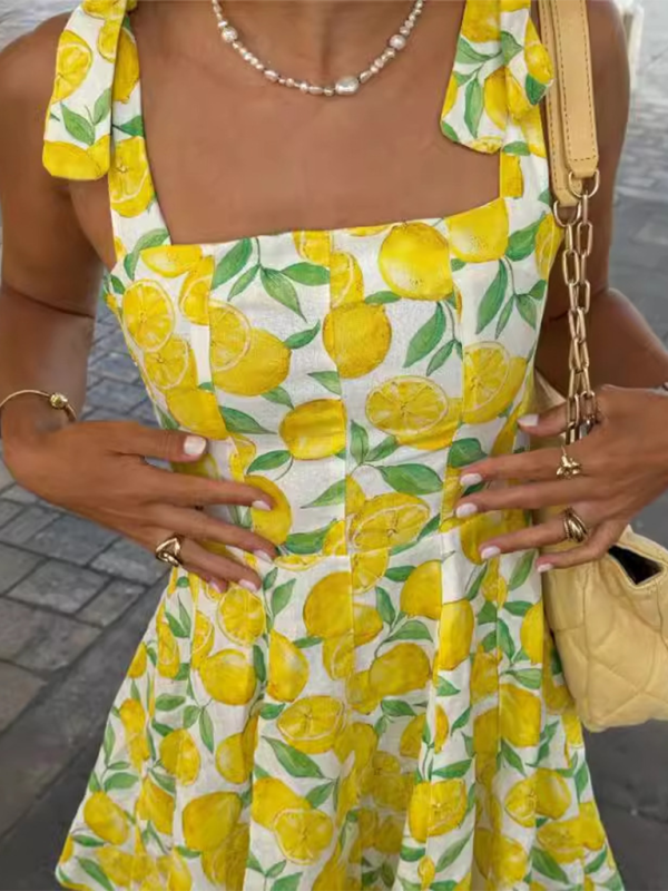 Levoire | Nouvelle mode citron imprimé robe à bretelles