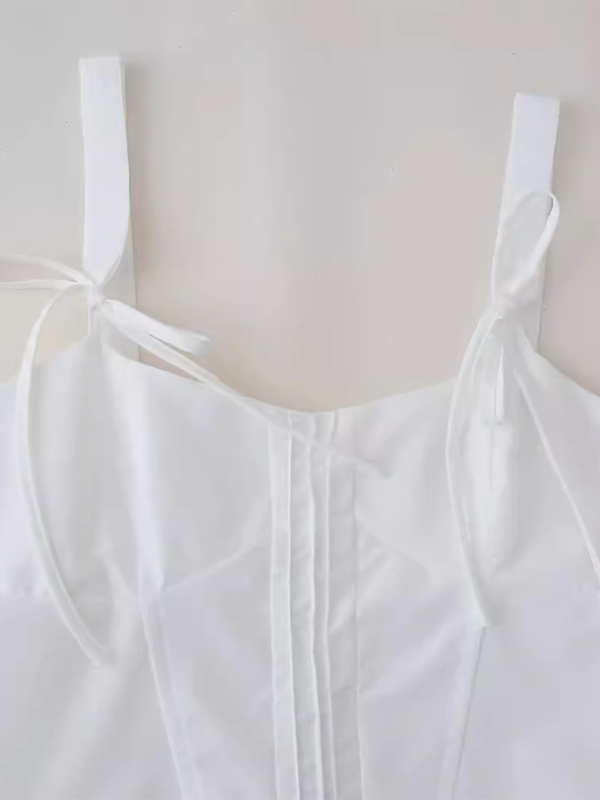 Levoire | Nouveau haut spaghetti slim-fit blanc avec nœud