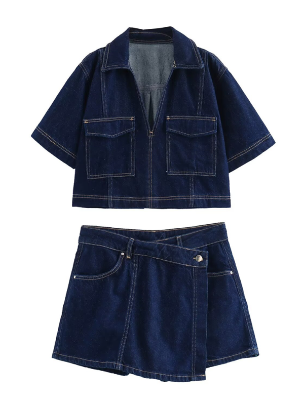 Levoire | Mot rétro Poches en tissu court en denim chemise/shorts