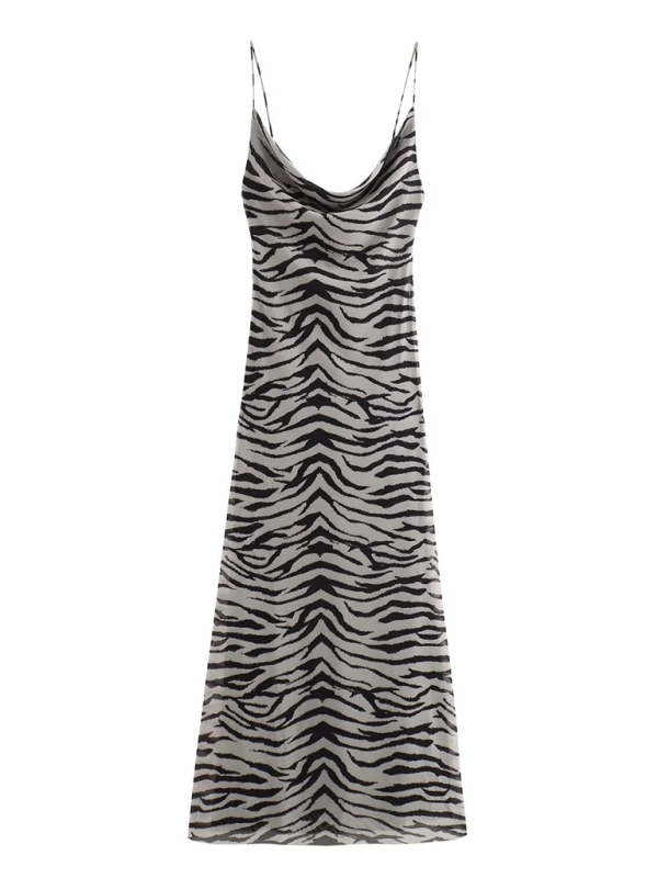 Levoire | Design élégant et stylé avec motifs animaliers, robe sexy à dos ouvert et sans manches Musta