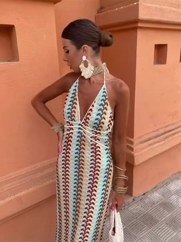 Levoire | Femmes nouvelle vacances loisir crochet fleur robe à bretelles Braun