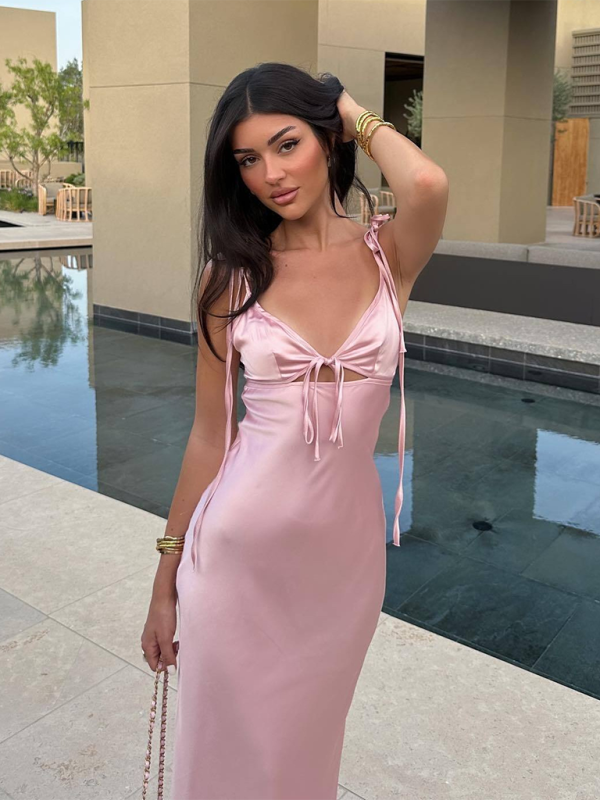 Levoire | Nouveau design hult texture satin robe de bas Rosa