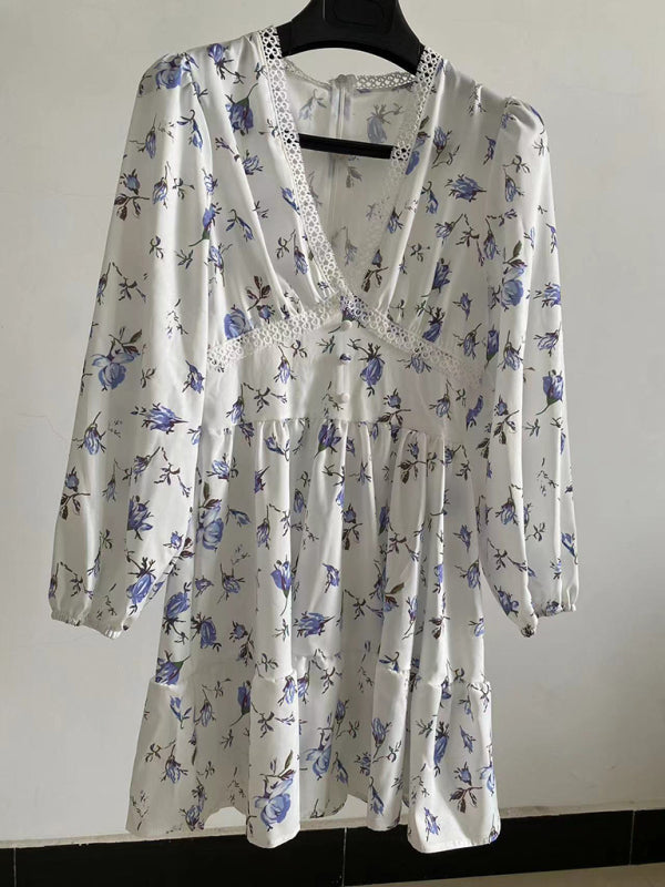 Levoire | Nouvelle Mignonne Imprimée V-Décolleté Longue Hauteur Robe