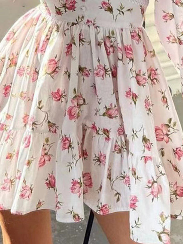 Levoire | Nouvelle Mignonne Imprimée V-Décolleté Longue Hauteur Robe