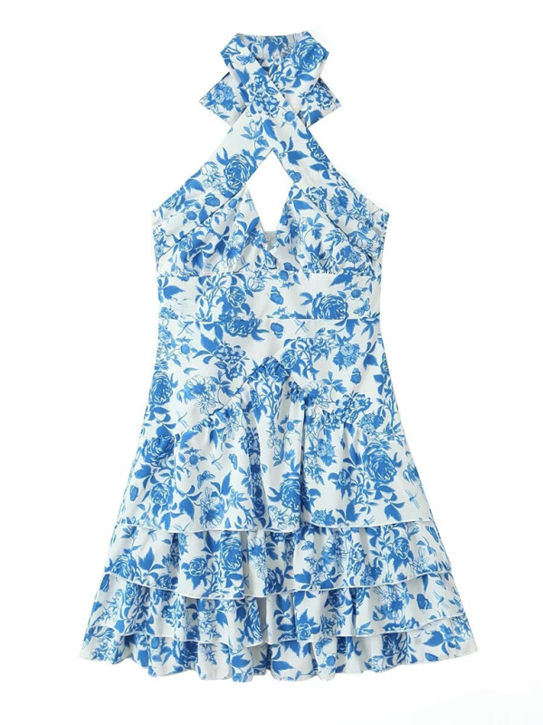 Levoire | Robe imprimée décontractée stylée sans manches avec décolleté Bleu