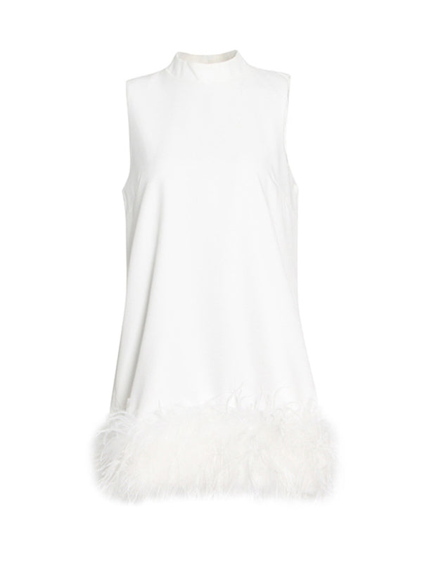 Levoire | Nouveau mode minimaliste design uni col rond sans manches robe patchwork Blanc