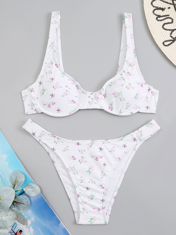 Levoire | Nouveau bikini deux pièces maillot de bain imprimé taille haute bikini Blanc