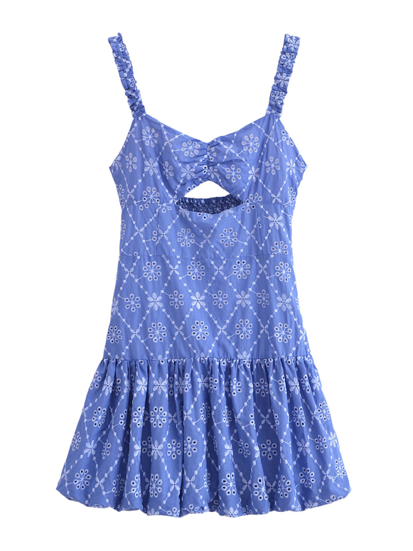 Levoire | Robe à bretelles slim brodée à trous pour femmes Pfau sininen