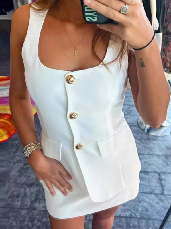 Levoire | Nouvelle haut sans manches à col carré unilatéral Slim Fit Taille basse Sexy Mode Femme Robe Fendue
