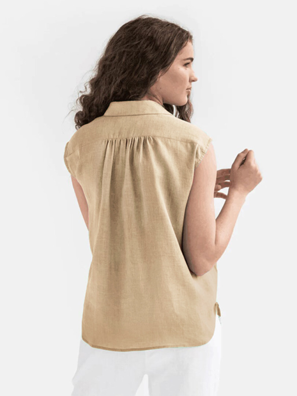 Levoire | Chemise simple décontractée sans manches en mélange de coton et de lin nouveau unicolore