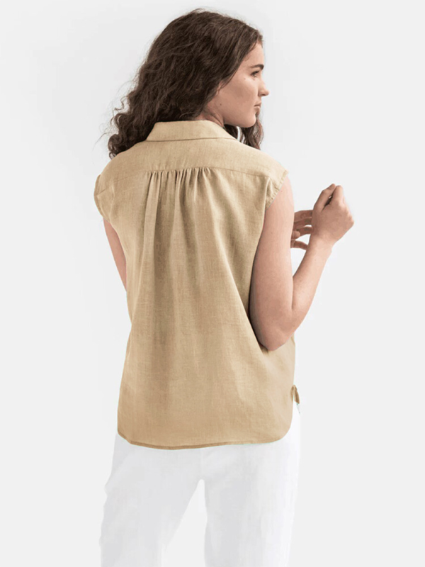 Levoire | Chemise simple décontractée sans manches en mélange de coton et de lin nouveau unicolore