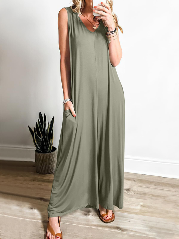 Levoire | Robe Décontractée Unicolore à Décolleté en V Vert olive