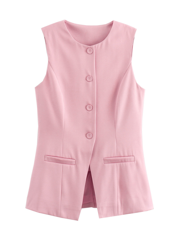 Levoire | Femme décontractée nouveau gilet étroit à col V à un bouton + short ensemble mode