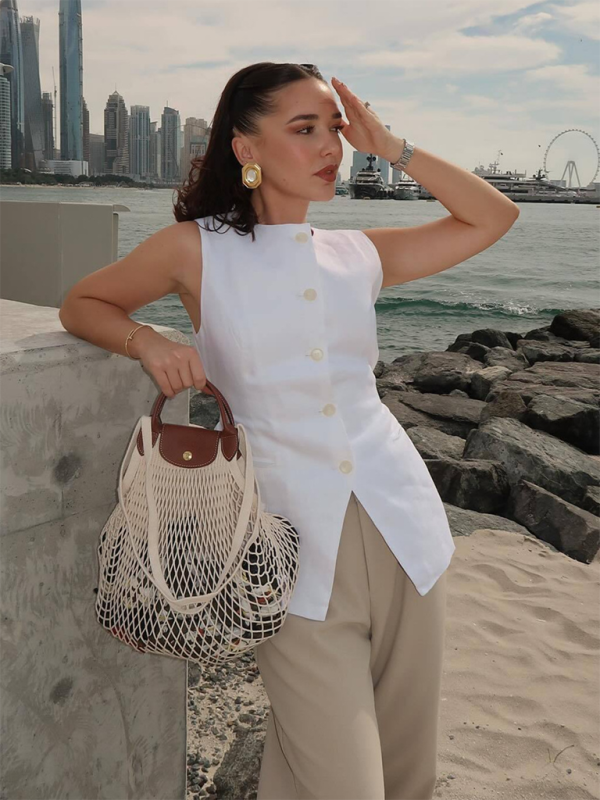 Levoire | Femme décontractée nouveau gilet étroit à col V à un bouton + short ensemble mode