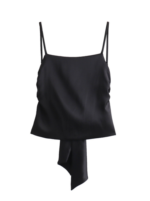 Levoire | Nouvelle mode femme polyvalente top en satin orné d'un nœud Musta