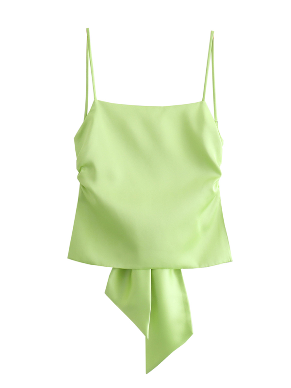 Levoire | Nouvelle mode femme polyvalente top en satin orné d'un nœud Vert