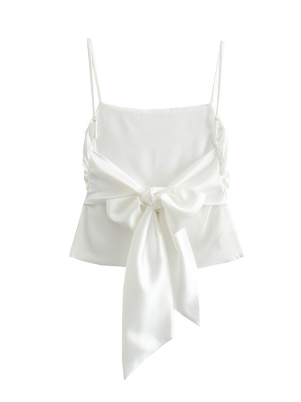 Levoire | Nouvelle mode femme polyvalente top en satin orné d'un nœud