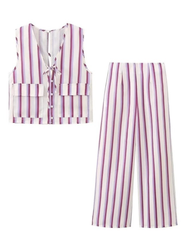 Levoire | Nouvel ensemble top à bretelles spaghetti et pantalon rayé imprimé pour femmes