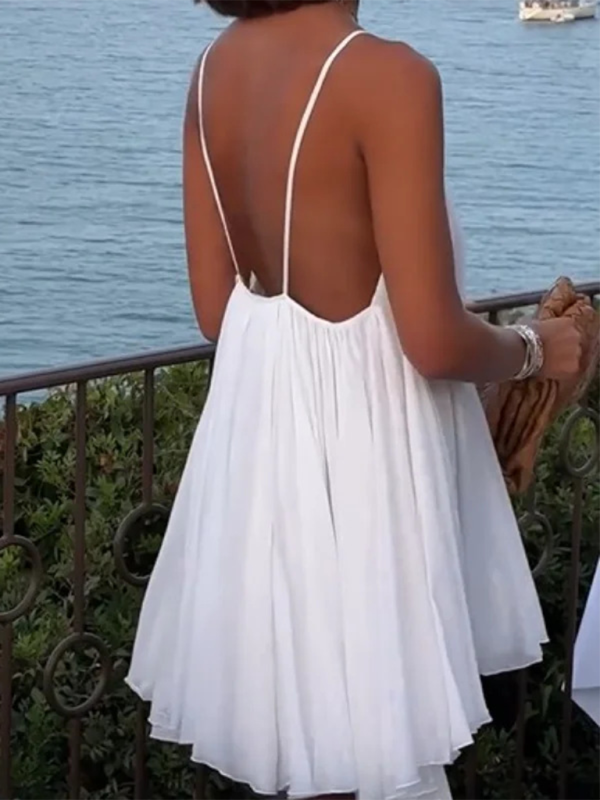 Levoire | Nouvelle robe sexy à décolleté en V sans manches avec une bordure plissée et un dos ouvert