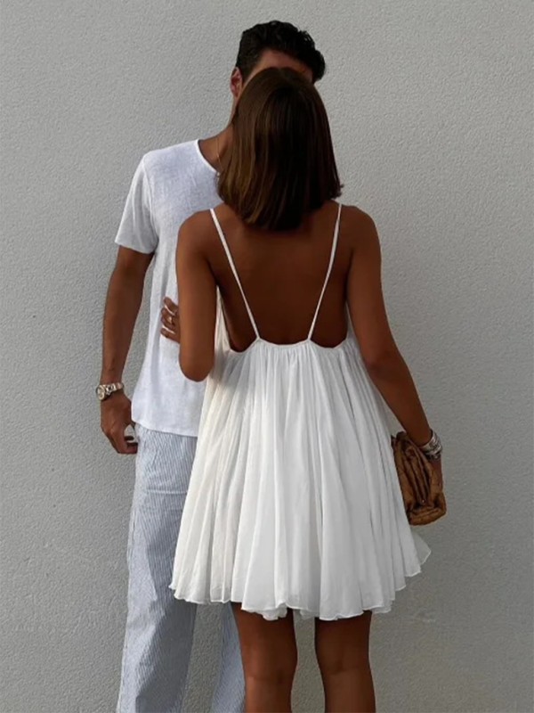 Levoire | Nouvelle robe sexy à décolleté en V sans manches avec une bordure plissée et un dos ouvert