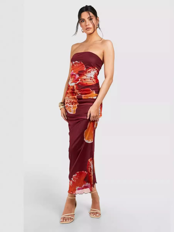 Levoire | Robe sexy sans manches à coupe ajustée avec imprimé en filet froissé Takröd