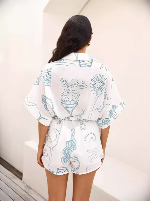 Levoire | Style féminin nouveau styles inversé mi-long à manches courtes avec ceinture de taille mode loisir combinaison courte loose