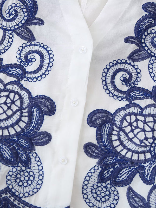 Levoire | Femme V-cou brodé avec manches contrastées