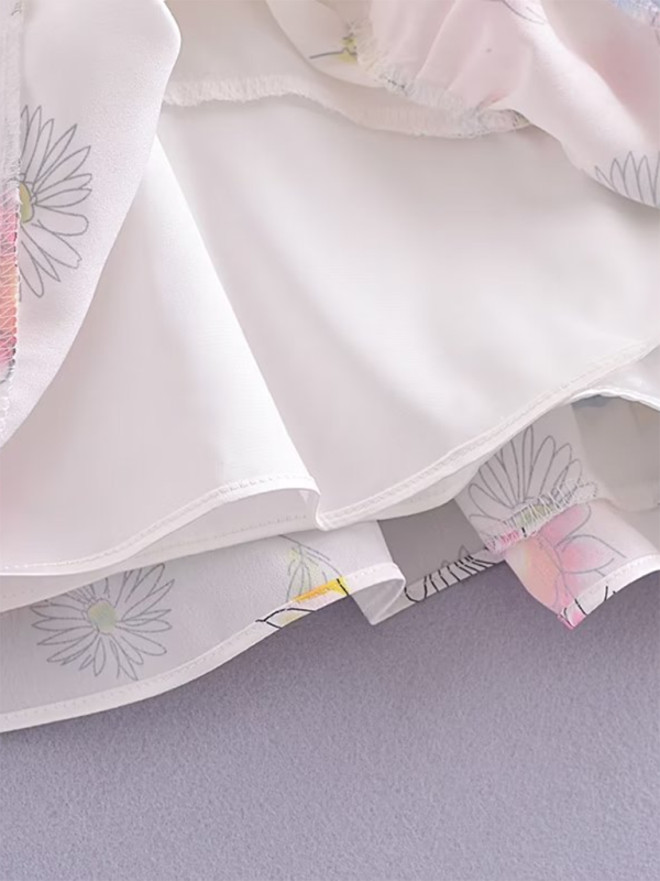 Levoire | Coupe Carrée Découpe Basse Bord Large Gilet Motif Floral Pantalons Imprimé