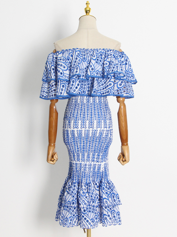 Levoire | Nouveau style de tenue de plage rencontre blouse volang irrégulière + jupe à ourlet fish-tail taille haute set