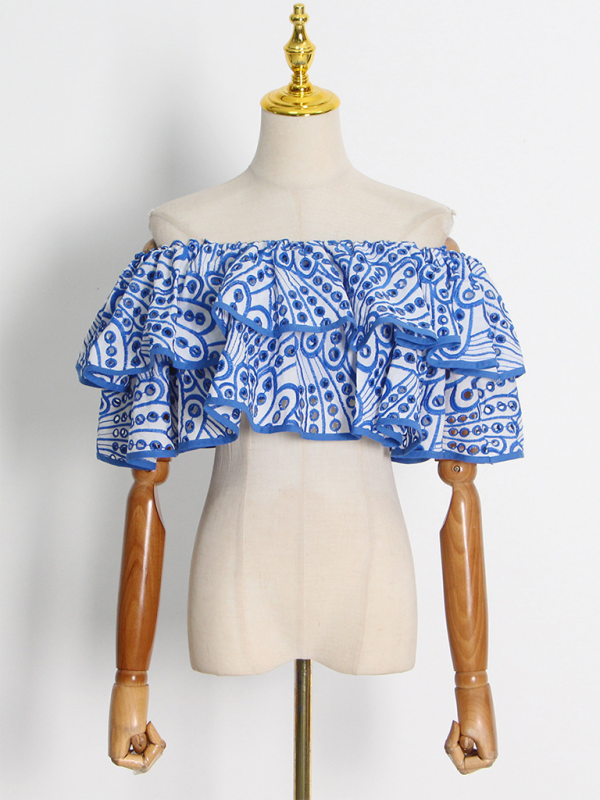 Levoire | Nouveau style de tenue de plage rencontre blouse volang irrégulière + jupe à ourlet fish-tail taille haute set