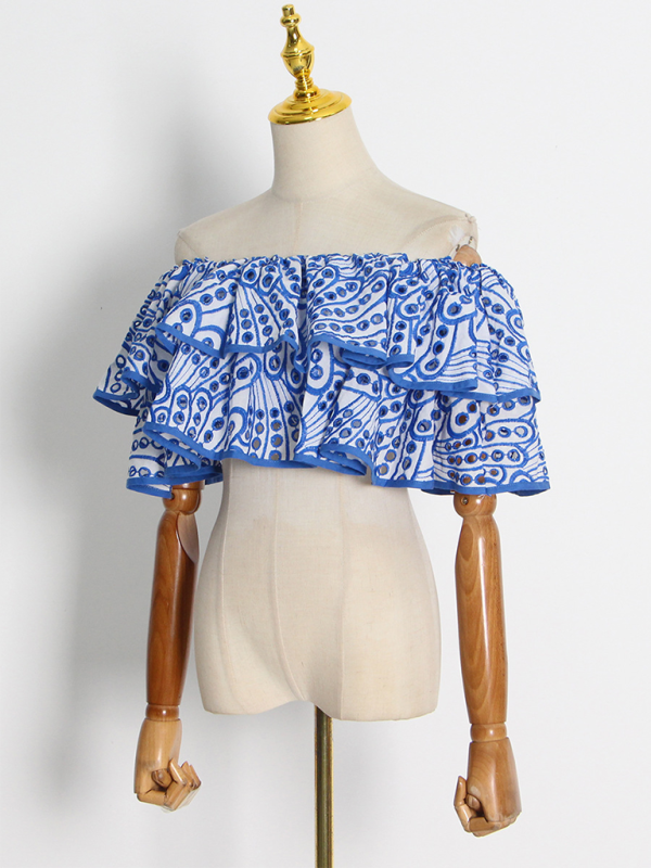 Levoire | Nouveau style de tenue de plage rencontre blouse volang irrégulière + jupe à ourlet fish-tail taille haute set