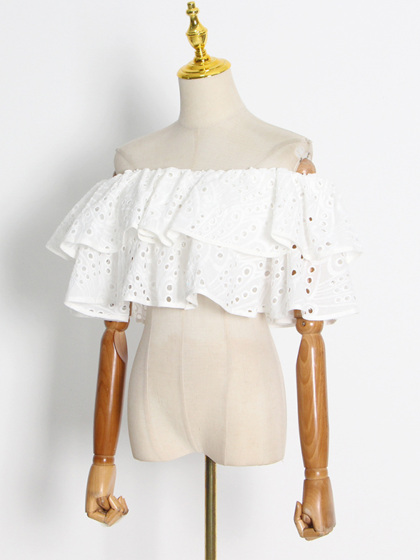 Levoire | Nouveau style de tenue de plage rencontre blouse volang irrégulière + jupe à ourlet fish-tail taille haute set