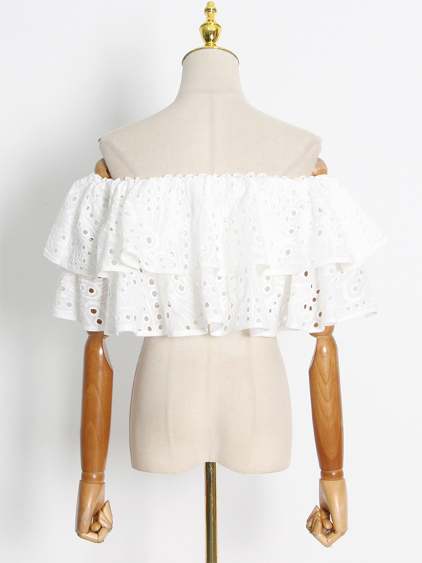 Levoire | Nouveau style de tenue de plage rencontre blouse volang irrégulière + jupe à ourlet fish-tail taille haute set
