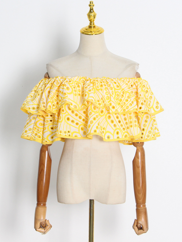Levoire | Nouveau style de tenue de plage rencontre blouse volang irrégulière + jupe à ourlet fish-tail taille haute set