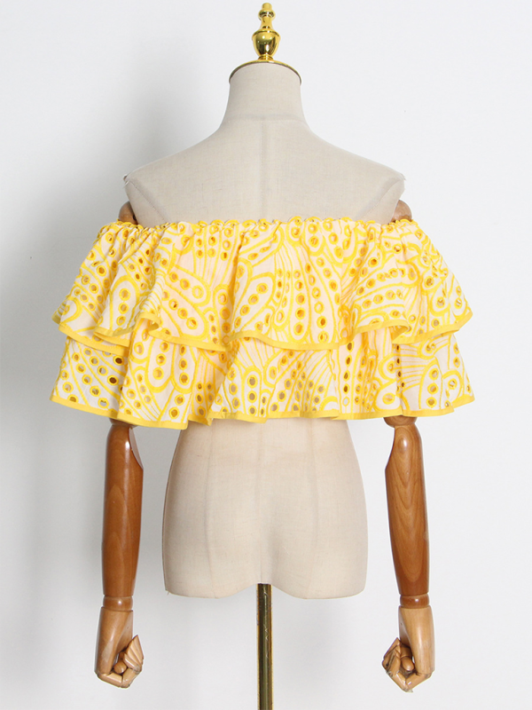 Levoire | Nouveau style de tenue de plage rencontre blouse volang irrégulière + jupe à ourlet fish-tail taille haute set