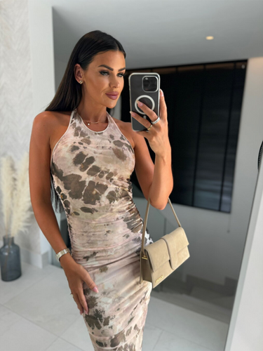 Levoire | Femmes Paradis de vacances Élégant Robe longue à col halter imprimé en forme de U