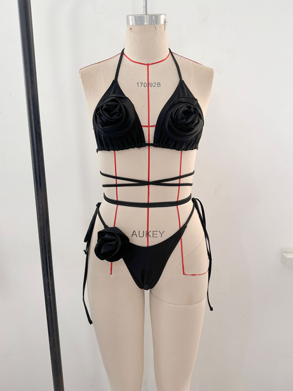 Levoire | Bikini femme sexy uni en trois dimensions avec grande fleur