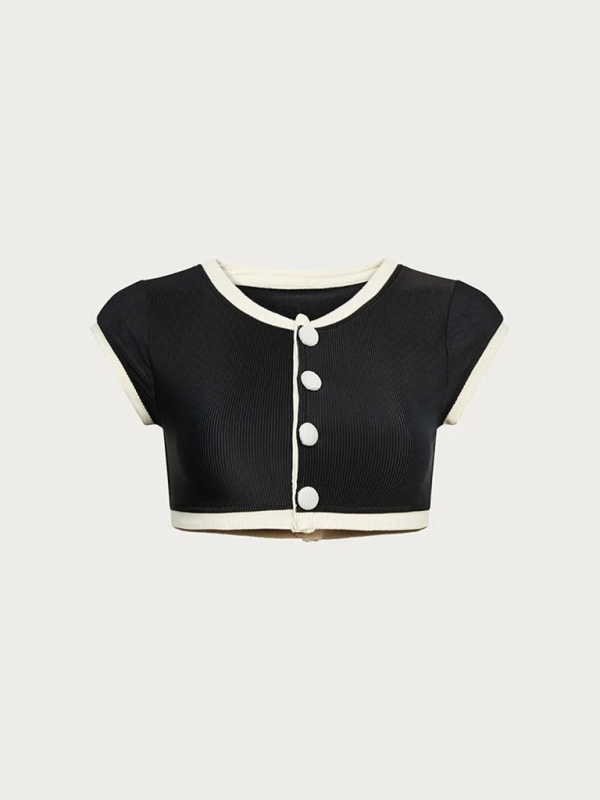 Levoire | Mode et sexy ensemble de maillot de bain à deux pièces style de vacances élégant à manches courtes de couleur contrastée
