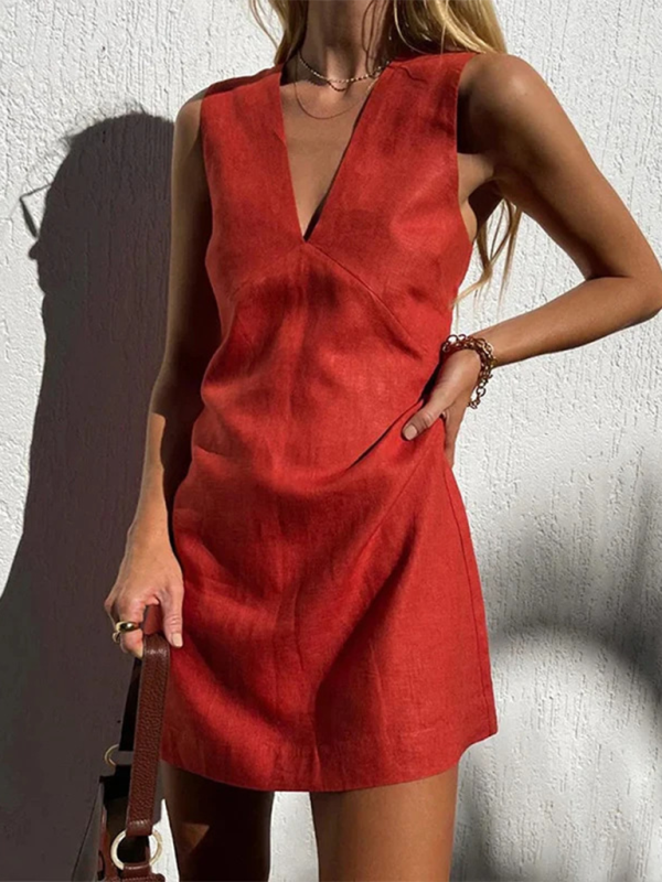 Levoire | Robe moulante sans manches à décolleté en V pour femme Rot
