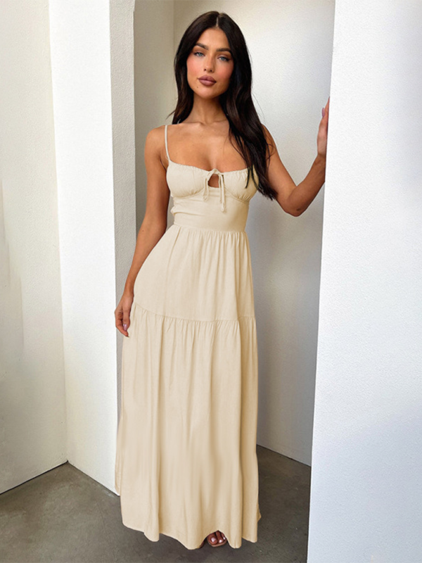 Levoire | Robe à dos nu A-line avec ceinture à cordon pour femmes