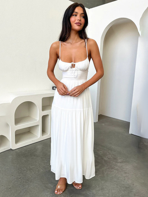Levoire | Robe à dos nu A-line avec ceinture à cordon pour femmes