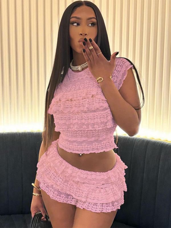 Levoire | Nouveau modèle mignon fille d'une couleur perforée minces jupe-shorts Rosa