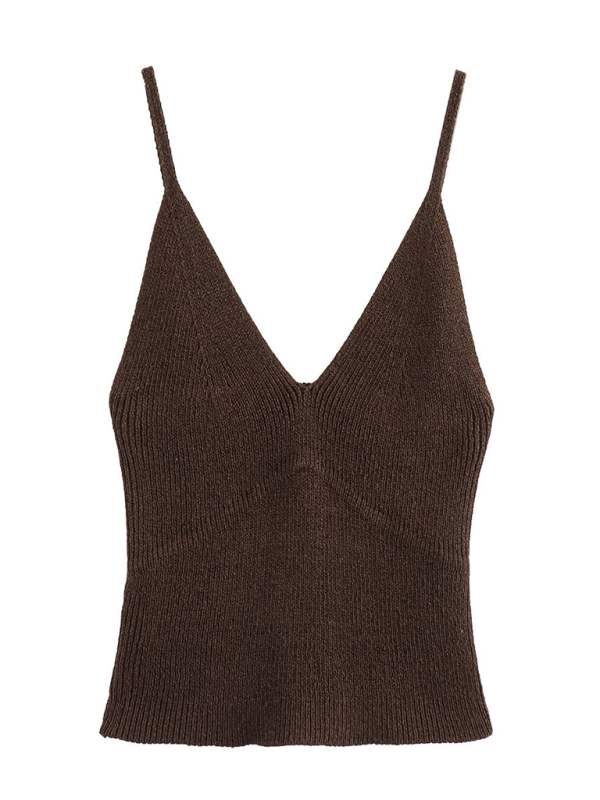 Levoire | Nouvelle Mode de Rue V-Décolleté Tricoté Haut Kaffe