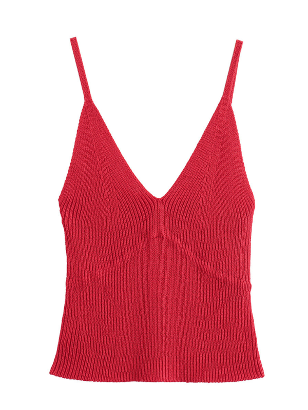 Levoire | Nouvelle Mode de Rue V-Décolleté Tricoté Haut Rot