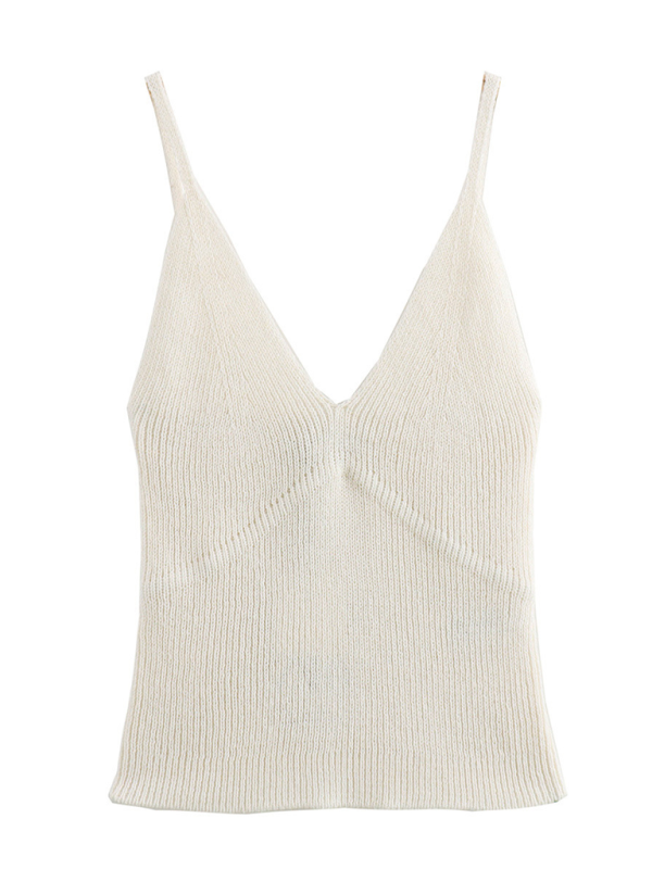 Levoire | Nouvelle Mode de Rue V-Décolleté Tricoté Haut Blanc