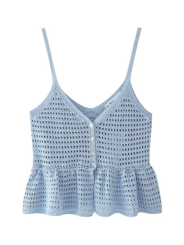Levoire | Nouvelle Mode de Rue V-Décolleté Haut Sans Manches Tricoté Court Top Sininen