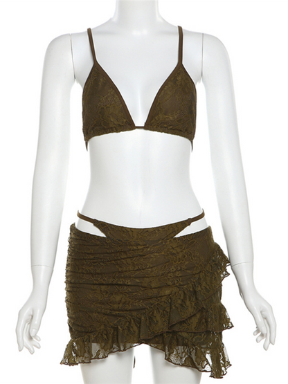 Levoire | Femmes nouvelle mode fille chaude sangle aigu sexy sous-vêtements jupe hip ensemble trois pièces