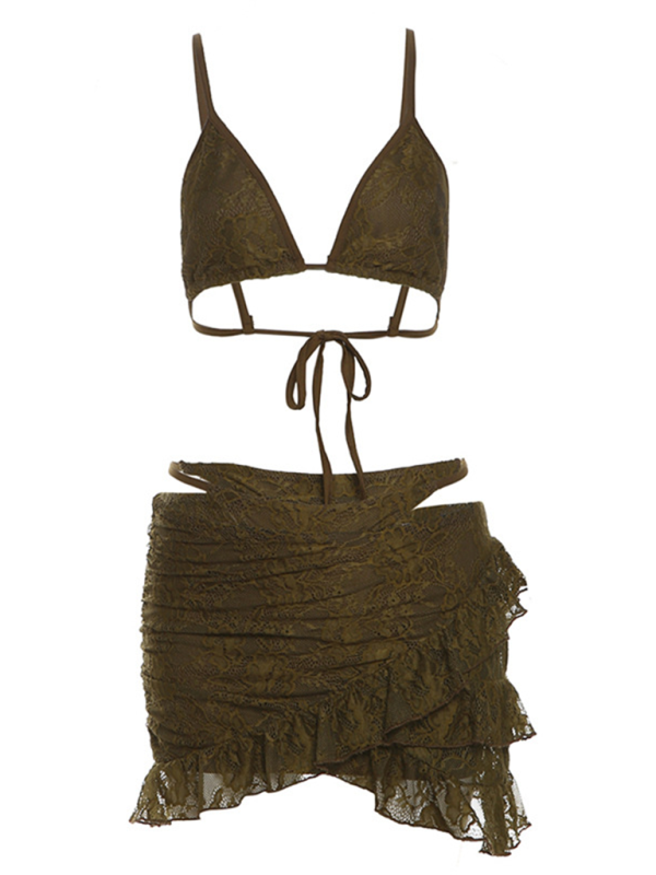 Levoire | Femmes nouvelle mode fille chaude sangle aigu sexy sous-vêtements jupe hip ensemble trois pièces