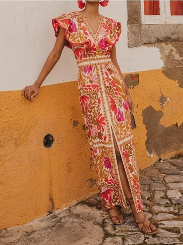 Levoire | Nouvelle robe à volants à col en V avec dos dénudé motif