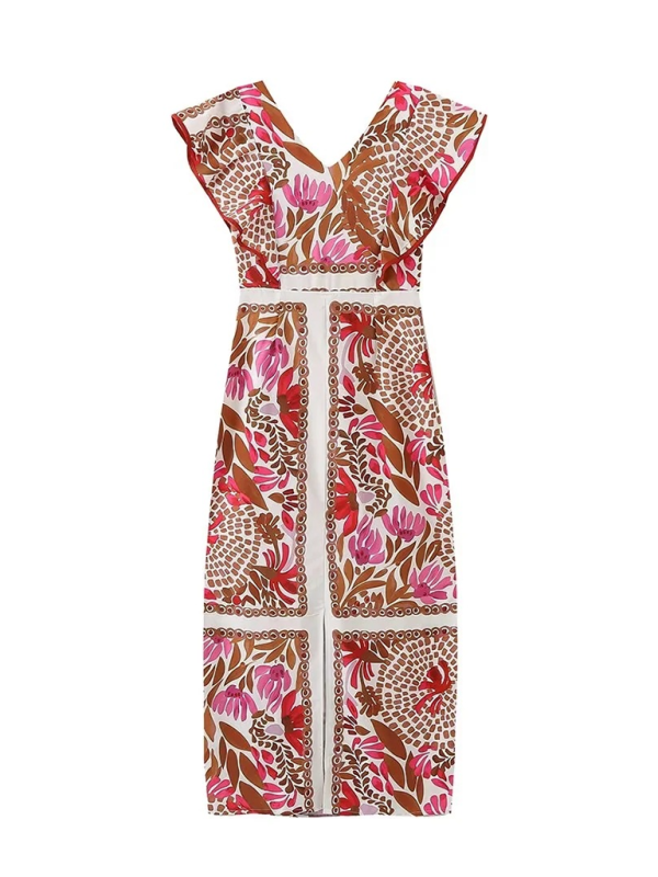 Levoire | Nouvelle robe à volants à col en V avec dos dénudé motif